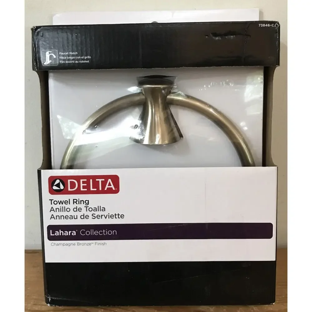 New Sealed Delta Lahara Collection Champagne Bronze Bathroom Hand Towel Ring